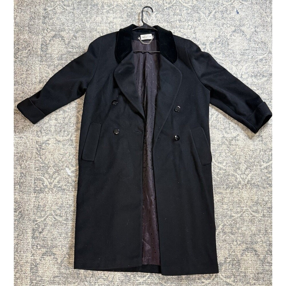 Ashley Scott 100% Wool Maxi Long Pea Trench Coat Black Vintage Women’s Large